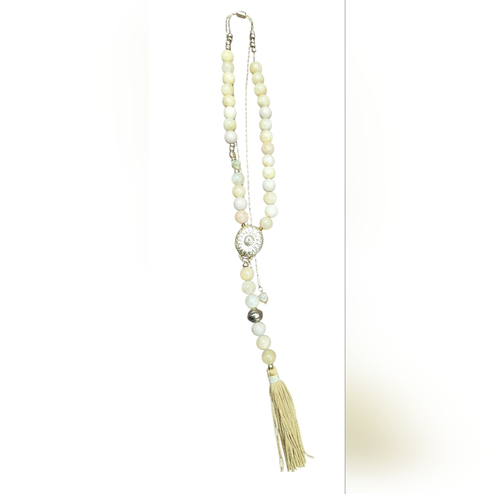 Citrine and Quartz Mala Beads 41" from Pull Tie with Matte Gold Findings - Picture 3 of 6